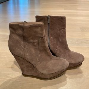 Pura Lopez Taupe Suede Wedge Booties